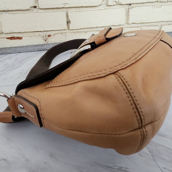 Vintage Coach Soho Tan Leather Buckle Flap Y2k Shoulder Bag m - Picture 11 of 16